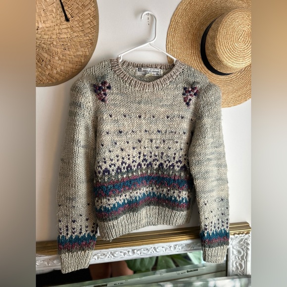 Vintage Sweaters - True Vintage 70’s Handmade Wool Sweater Multicolor Knit and Embroidered details